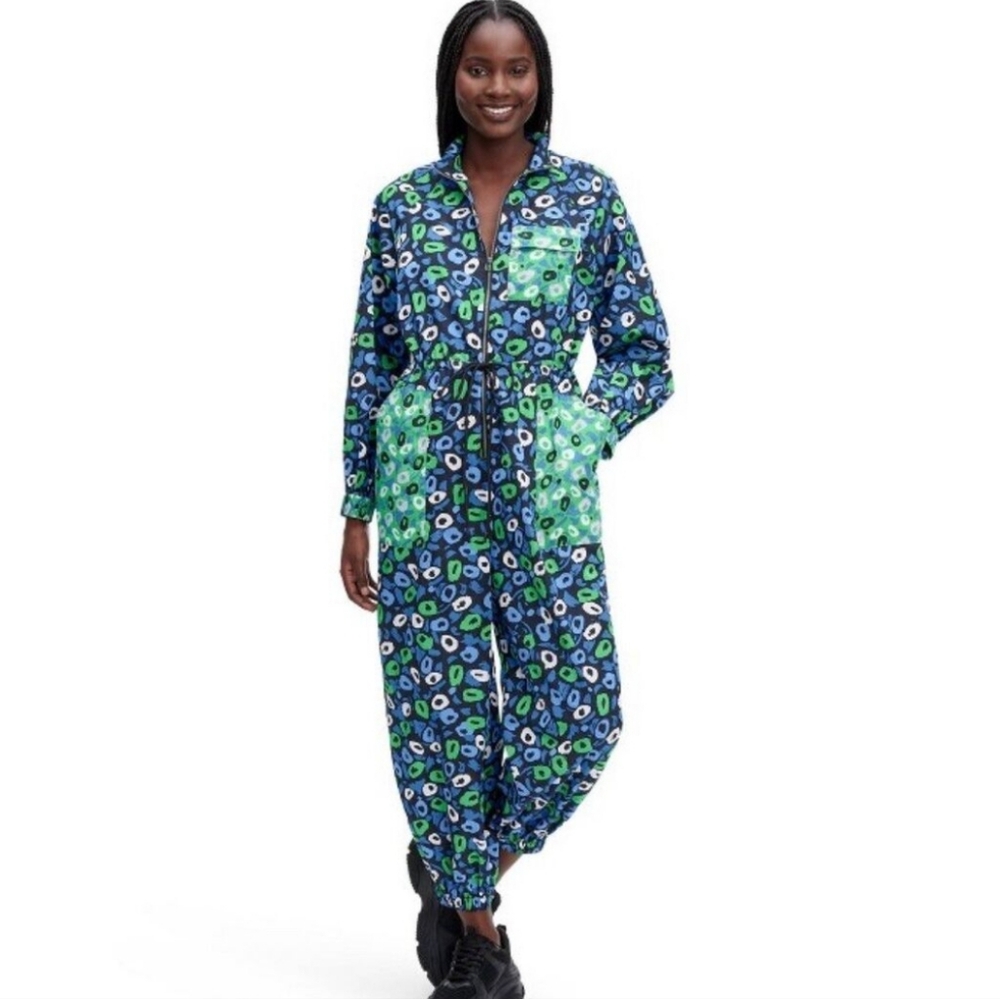 NEW Diane von furstenberg jumpsuit blue green animal style print